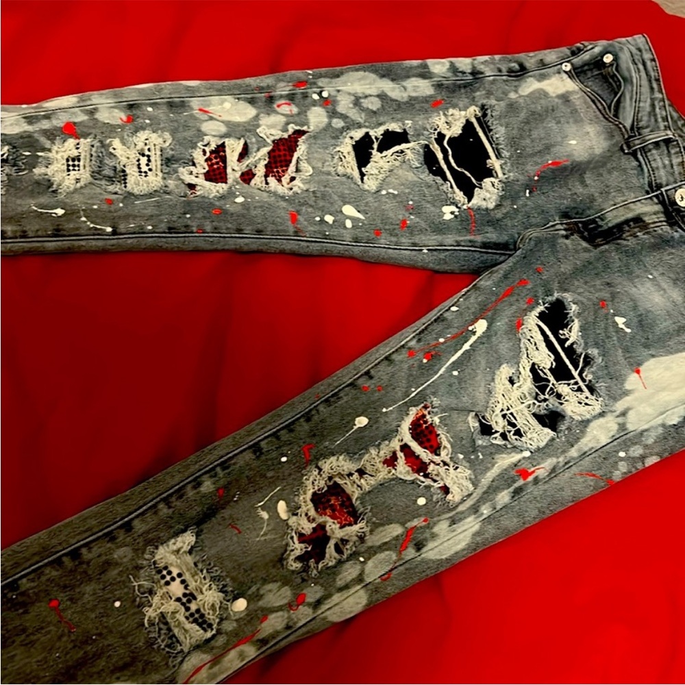 Distressed Paint-Splatter Jeans